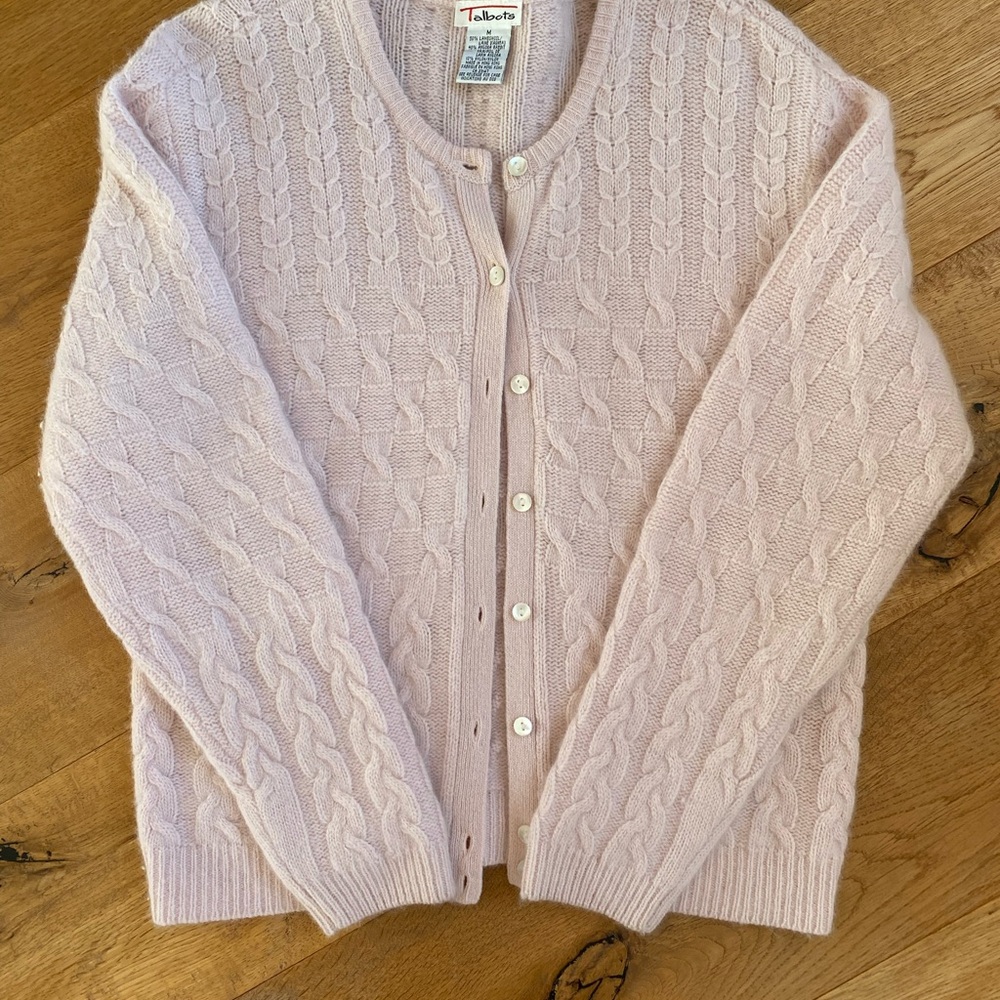 Talbots Light Pink Cable Knit Cardigan Sweater